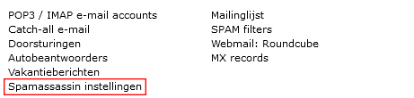 Spamassassin instellingen